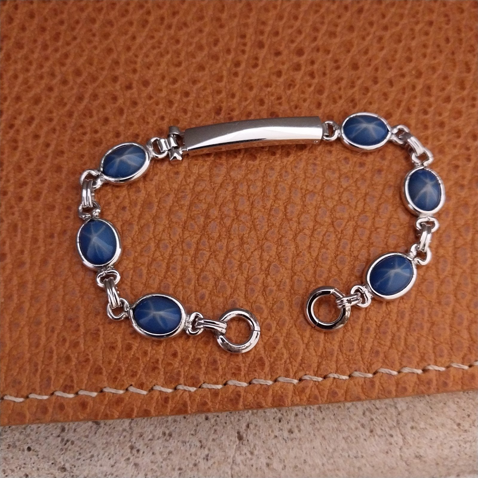 White Gold-Filled & Faux Blue Star Sapphire Ladies Unused 60s Vintage Watch Band