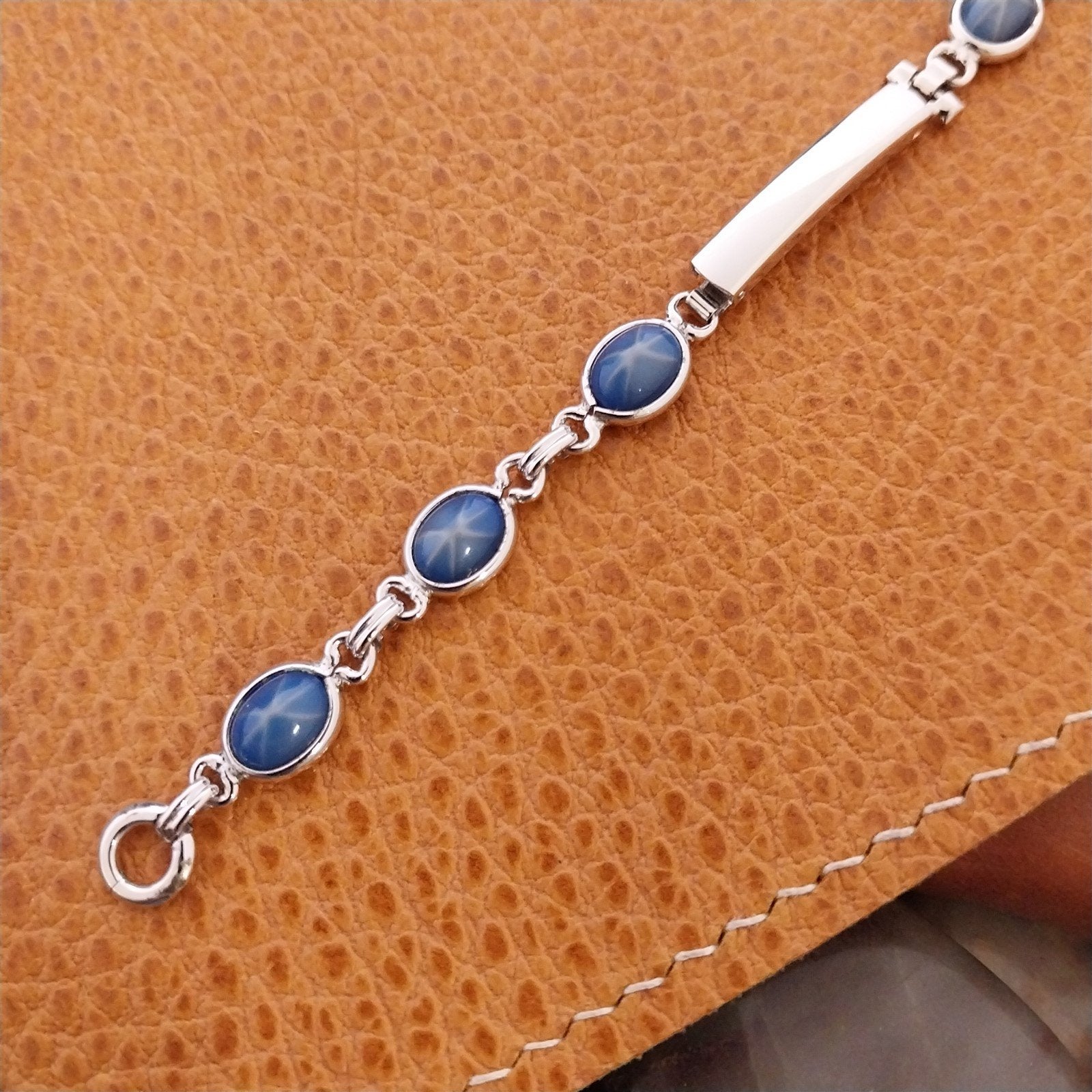 White Gold-Filled & Faux Blue Star Sapphire Ladies Unused 60s Vintage Watch Band