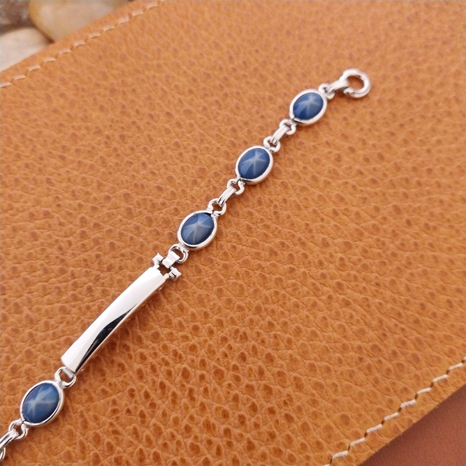 White Gold-Filled & Faux Blue Star Sapphire Ladies Unused 60s Vintage Watch Band