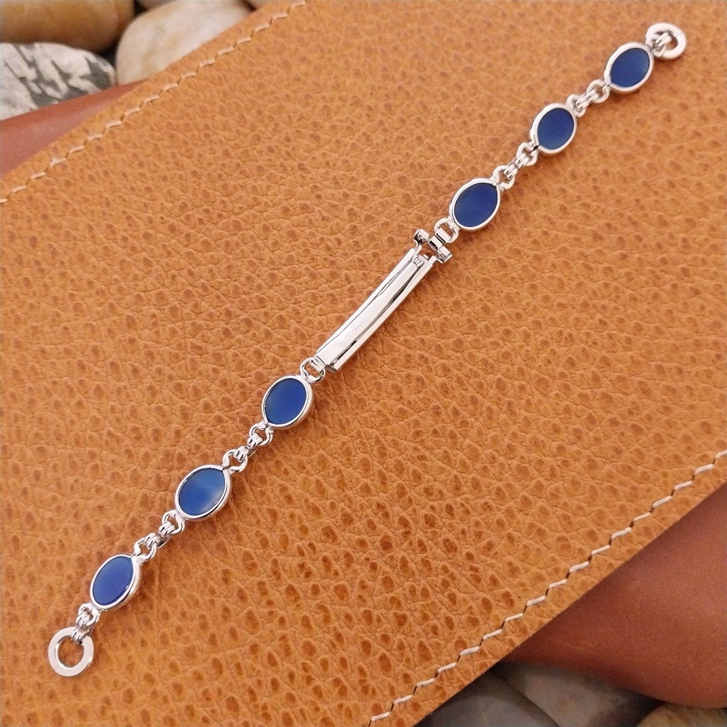 White Gold-Filled & Faux Blue Star Sapphire Ladies Unused 60s Vintage Watch Band