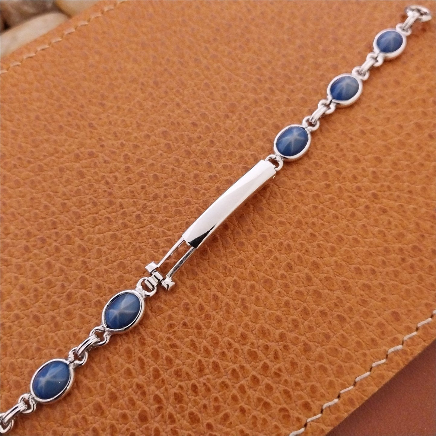 White Gold-Filled & Faux Blue Star Sapphire Ladies Unused 60s Vintage Watch Band