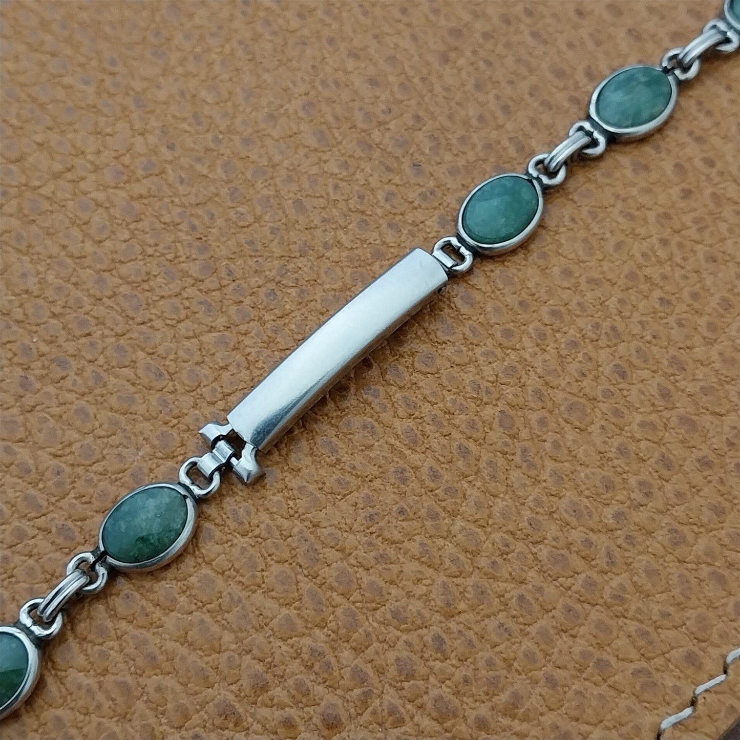 Vintage Jade Stone & White Gold-Filled Ladies Unused 1960s Cocktail Watch Band