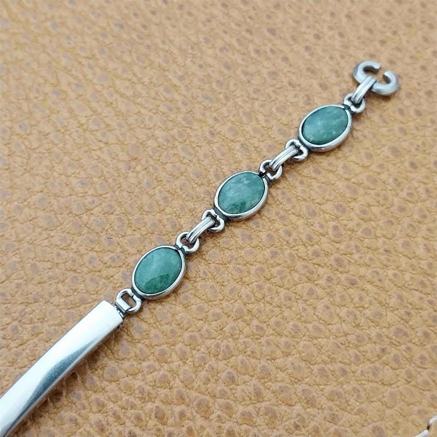 Vintage Jade Stone & White Gold-Filled Ladies Unused 1960s Cocktail Watch Band