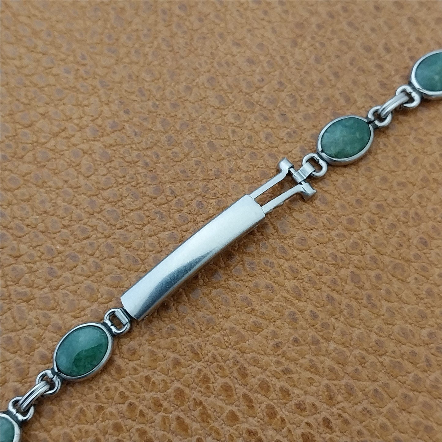 Vintage Jade Stone & White Gold-Filled Ladies Unused 1960s Cocktail Watch Band