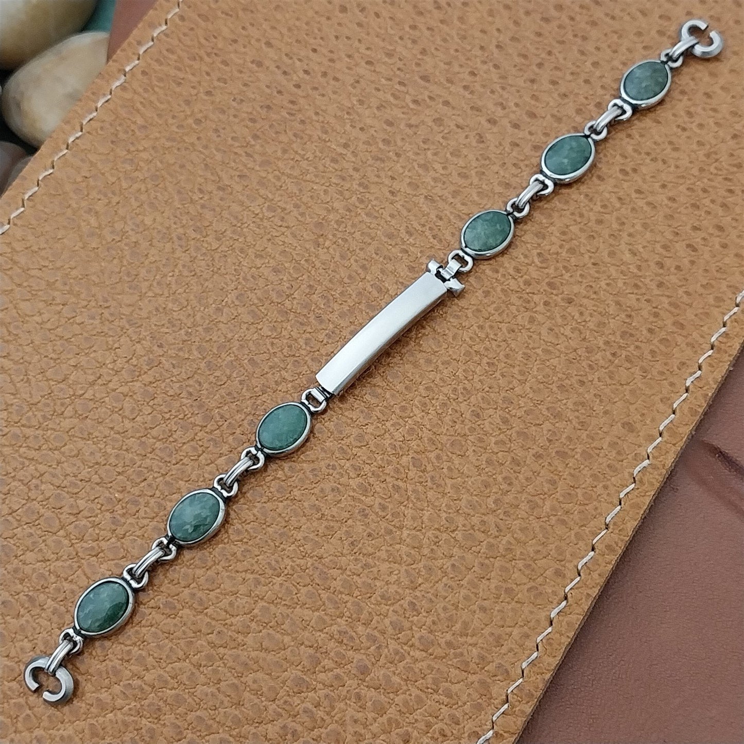 Vintage Jade Stone & White Gold-Filled Ladies Unused 1960s Cocktail Watch Band