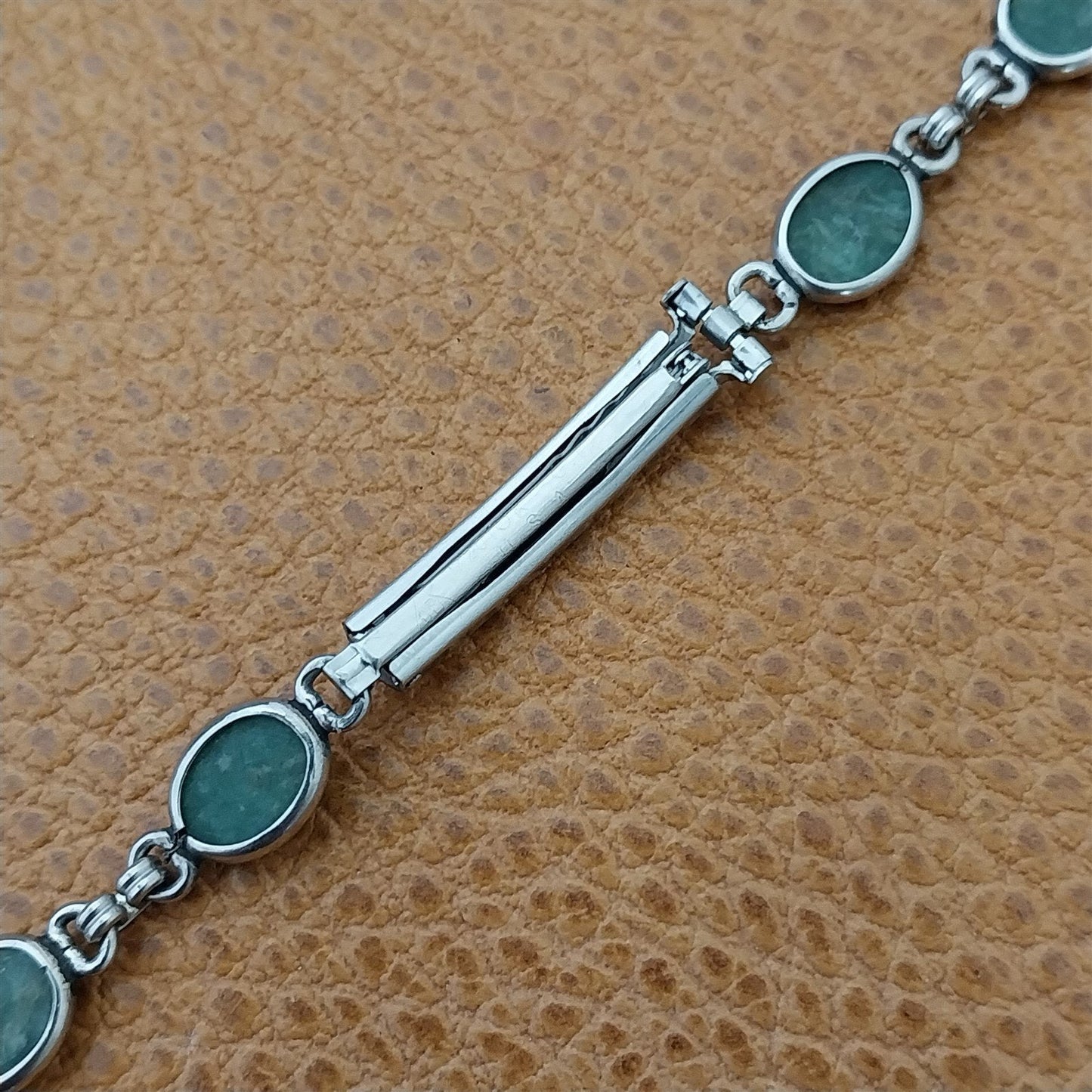 Vintage Jade Stone & White Gold-Filled Ladies Unused 1960s Cocktail Watch Band