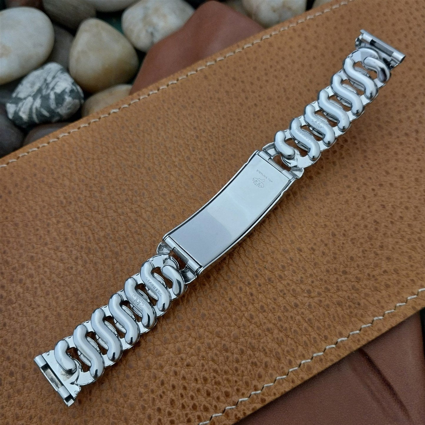 1940s Forget Me Not Sterling Silver & Stainless Steel Unused Vintage Watch Band