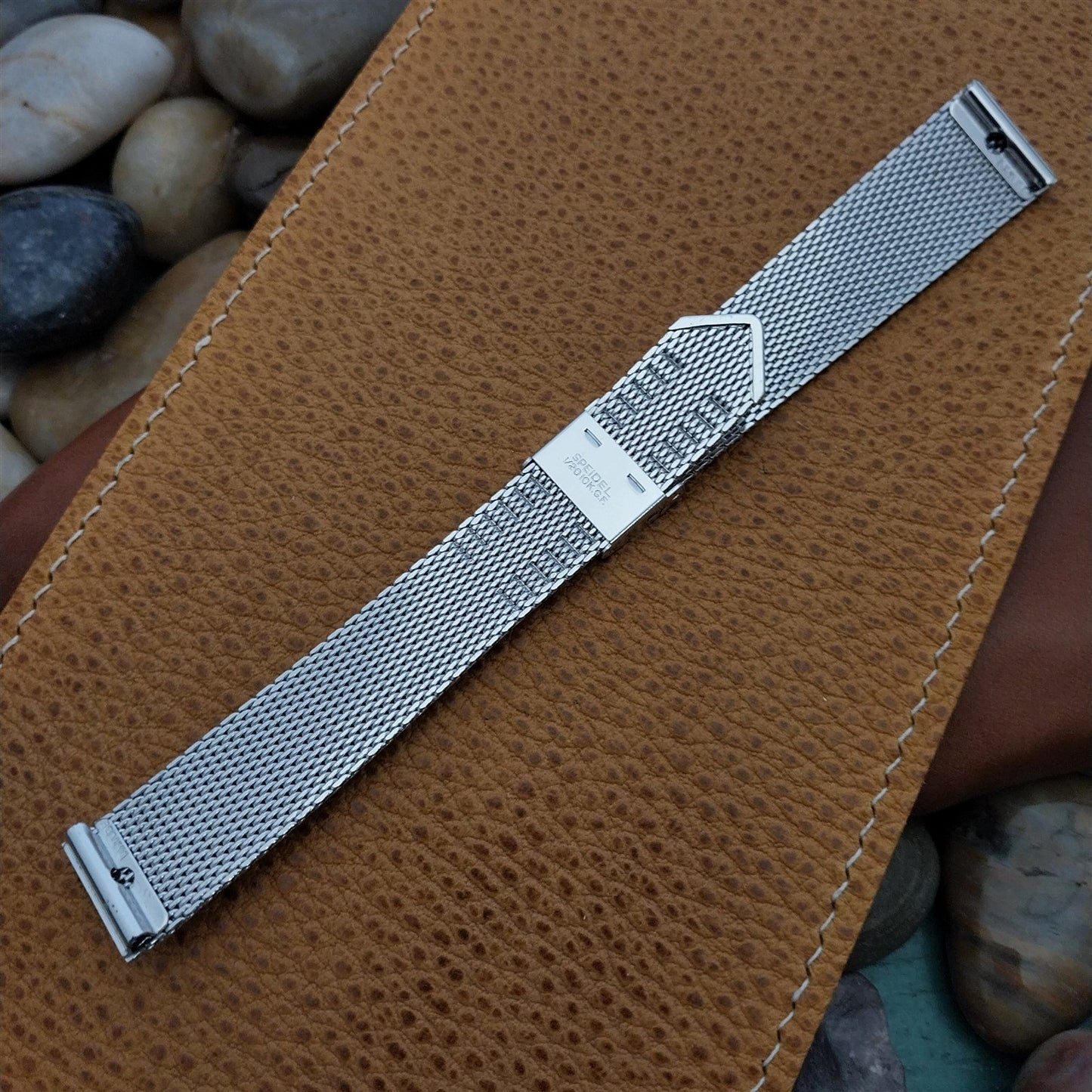 11/16" 17.2mm Speidel 10K White Gold-Filled Mesh Unused 1960s Vintage Watch Band