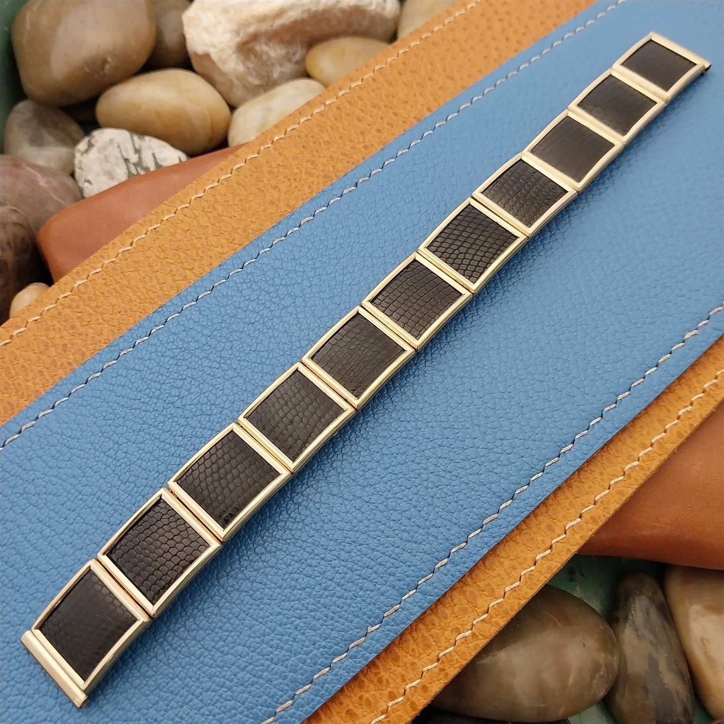 5/8 10k Gold Filled & Lizard Long Leatha Elegance Unused 50s Vintage Watch Band