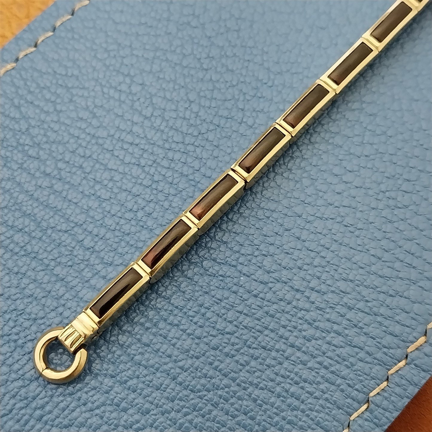 10k Yellow Gold-Filled Speidel Unused 1960s Vintage Watch Band w/ Black Stones