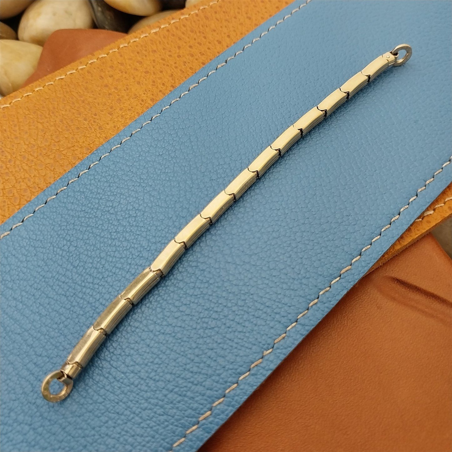 10k Yellow Gold-Filled Speidel Unused 1960s Vintage Watch Band w/ Black Stones