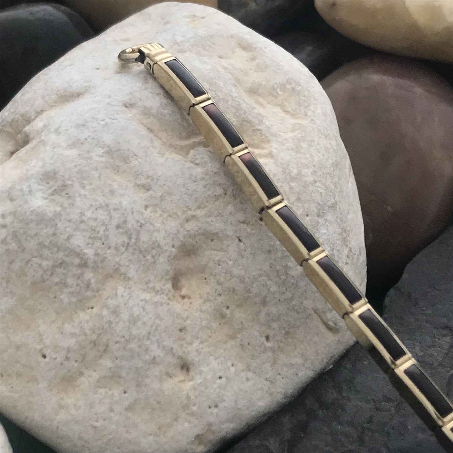 10k Yellow Gold-Filled Speidel Unused 1960s Vintage Watch Band w/ Black Stones