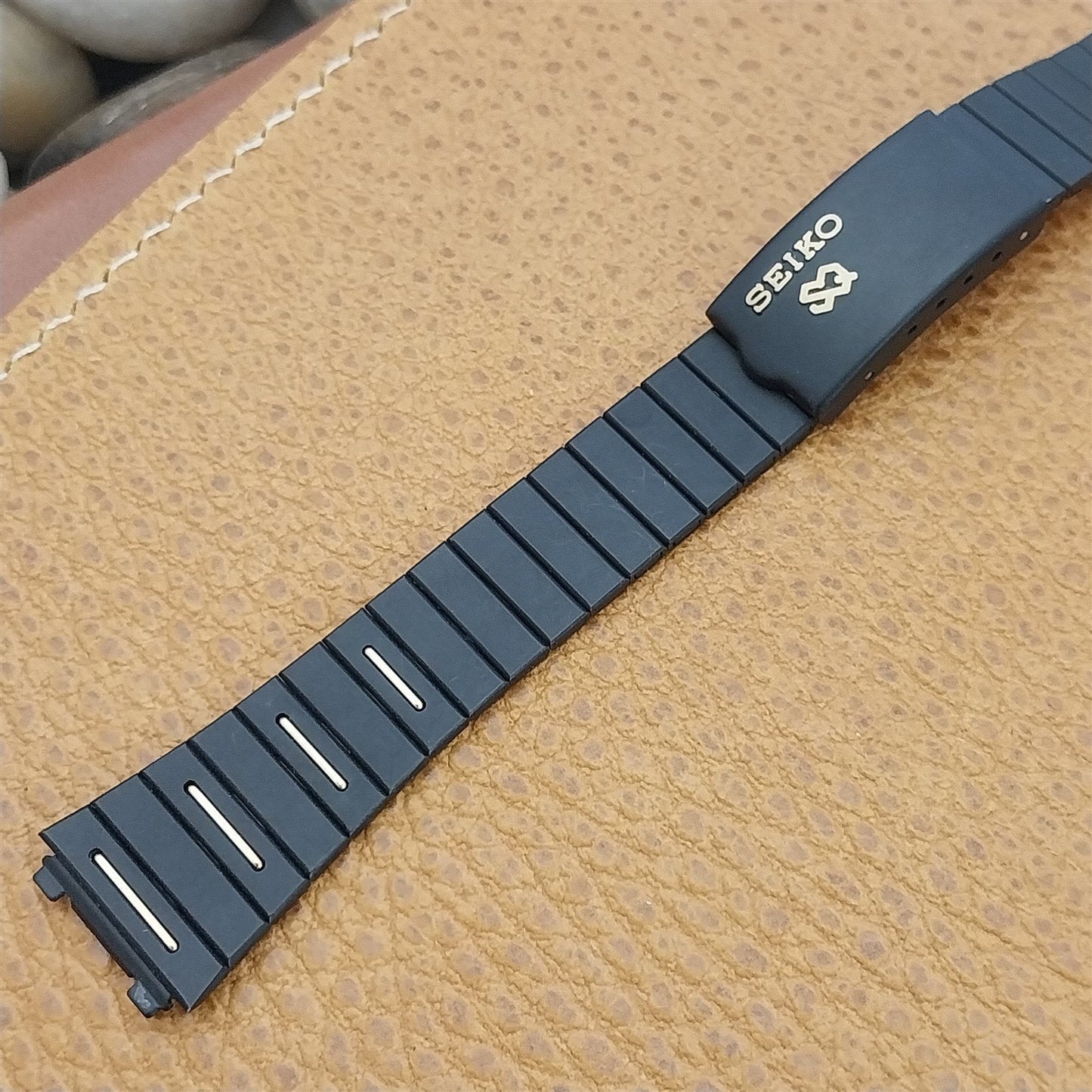 15mm Seiko Quartz B5267 SQ Japan Womens Black Stainless nos Vintage Watch Band