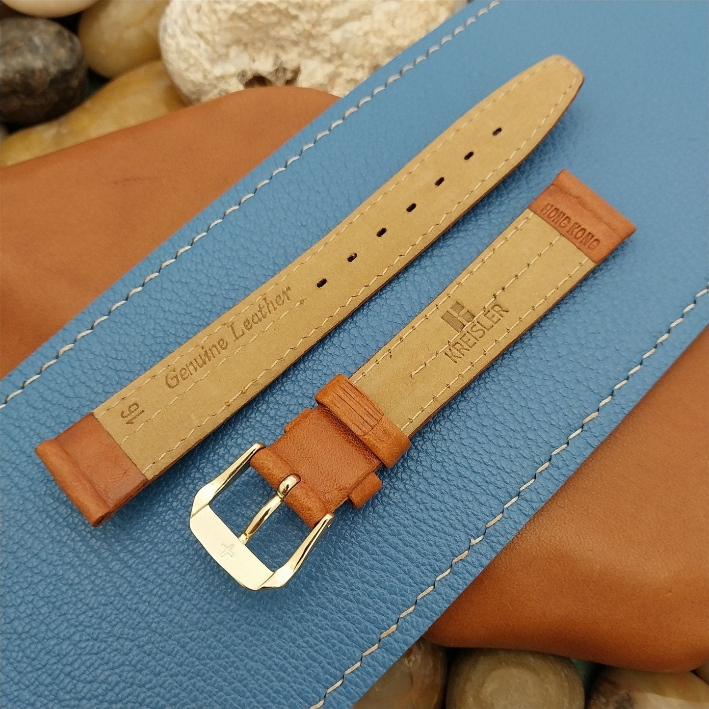 16mm Kreisler Tapered 16/14 Brown Ridged Leather Unused Vintage Watch Band