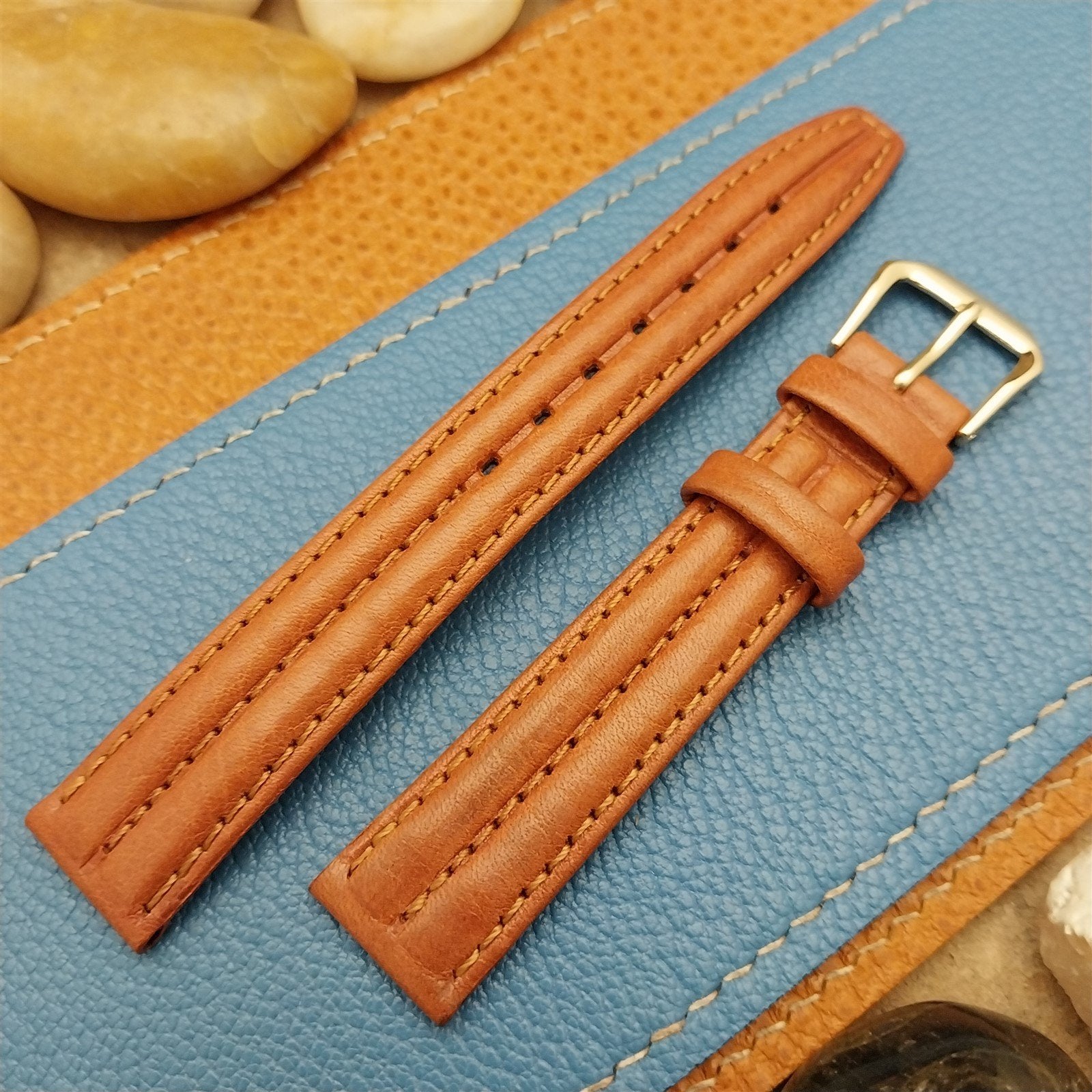 16mm Kreisler Tapered 16/14 Brown Ridged Leather Unused Vintage Watch Band