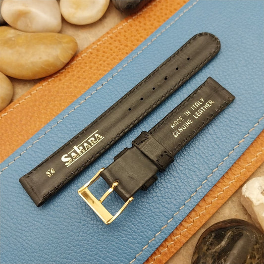 16mm Sahara Italy Padded Ridge Black Leather Unused Vintage Watch Band