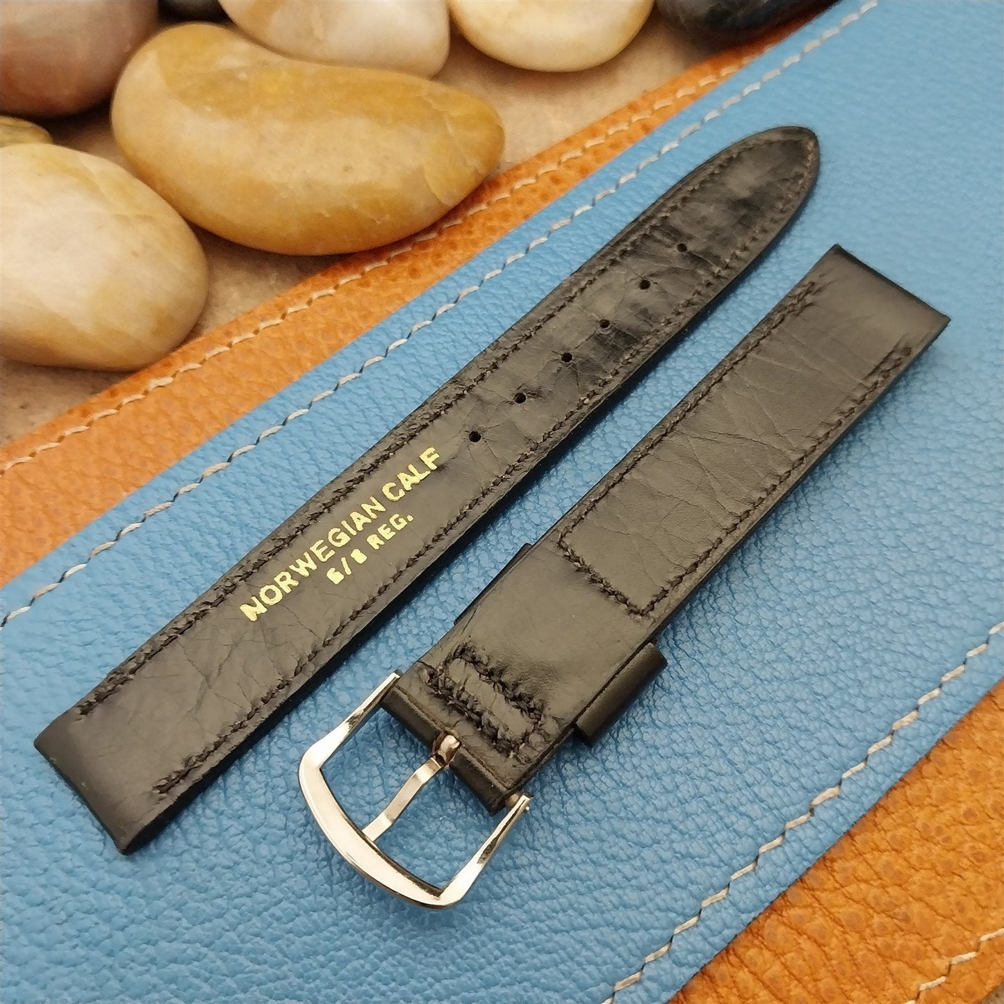 5/8" Kalbe USA Black Norwegian Calf Leather nos unused 1960s Vintage Watch Band