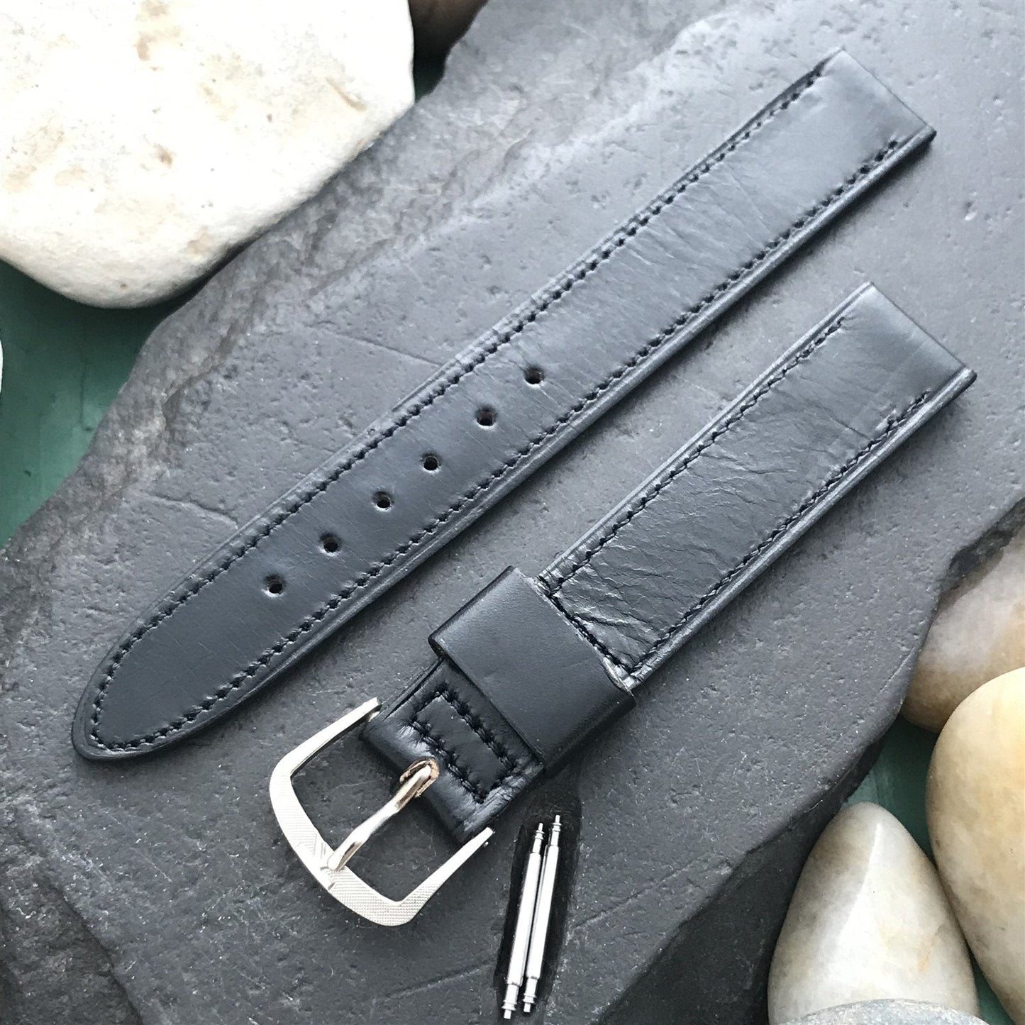 5/8" Kalbe USA Black Norwegian Calf Leather nos unused 1960s Vintage Watch Band