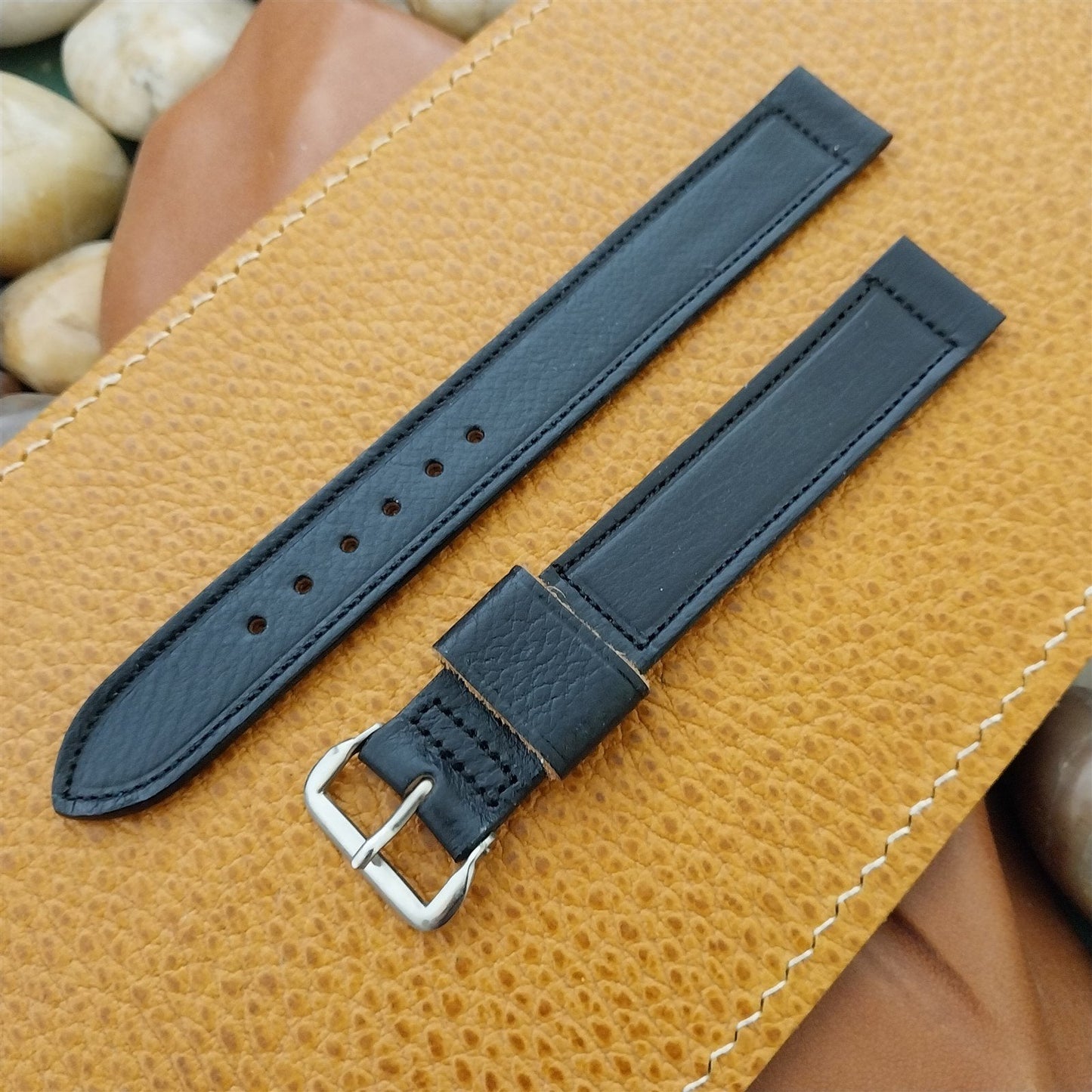 5/8" Kreisler Black Calf Long Single-Keeper 1950s Unused Vintage Watch Band