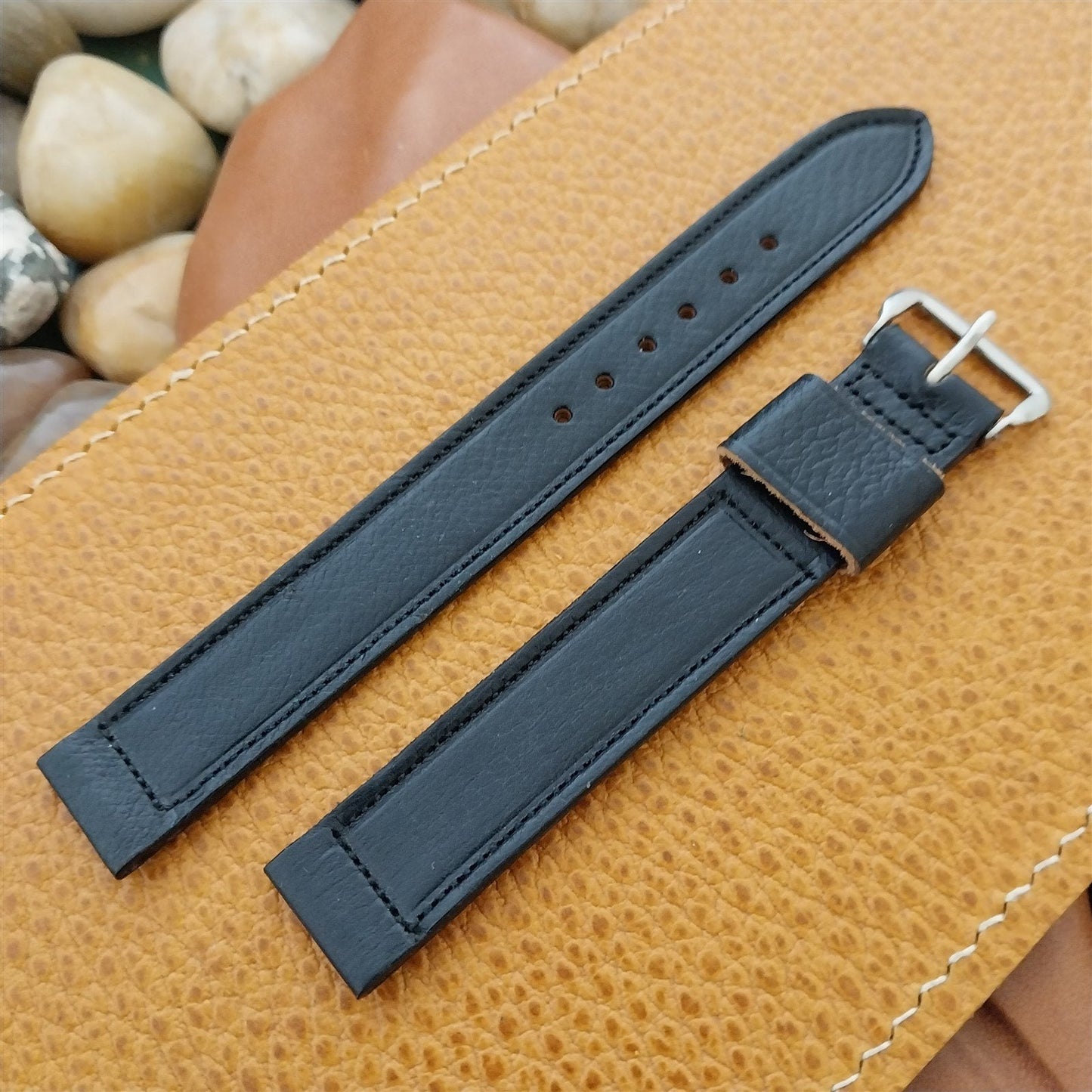 5/8" Kreisler Black Calf Long Single-Keeper 1950s Unused Vintage Watch Band