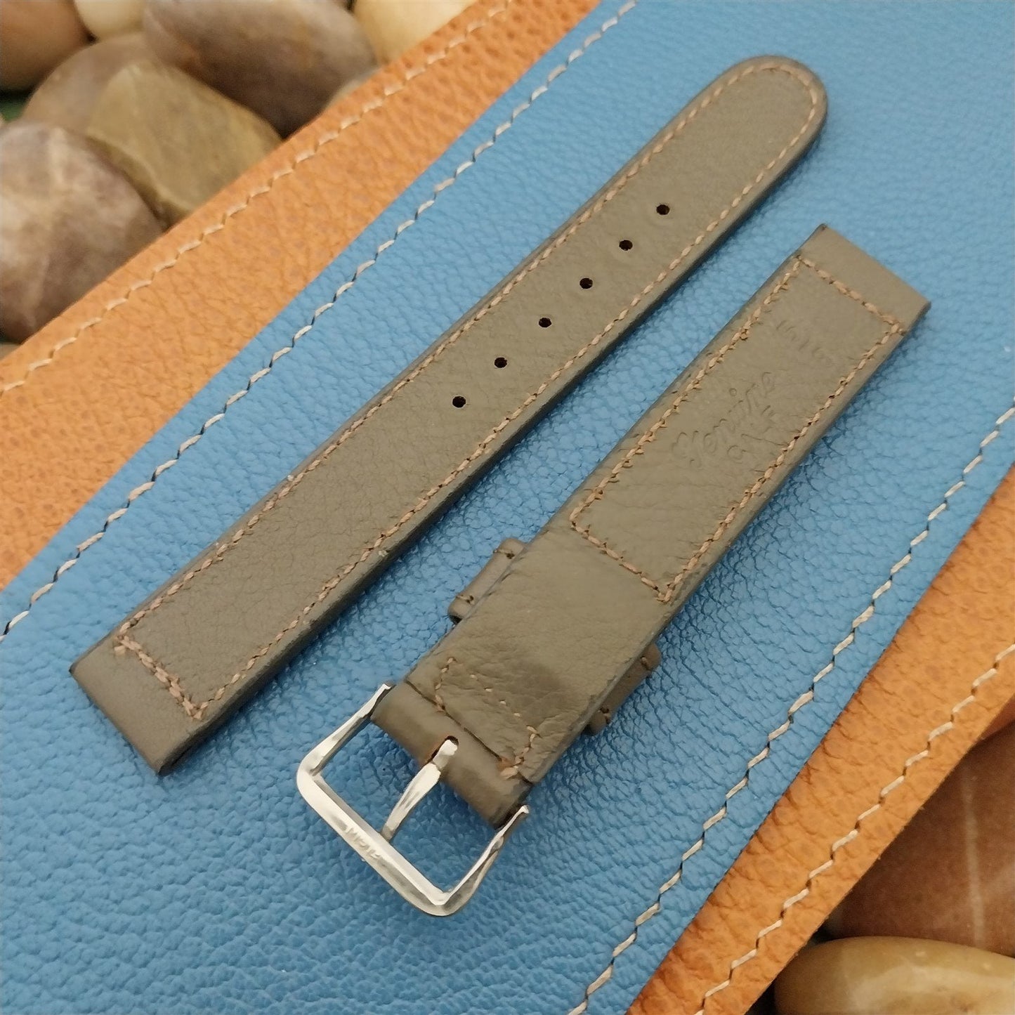 Elgin Buckle & 5/8" Gray Calf Unpadded Leather unused 1950s Vintage Watch Band