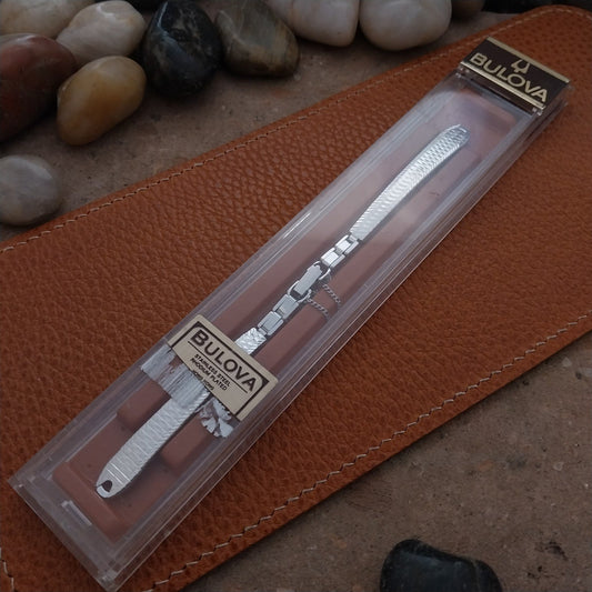 1970s Bulova Rhodium Plate Stainless Unused Ladies Vintage Cocktail Watch Band