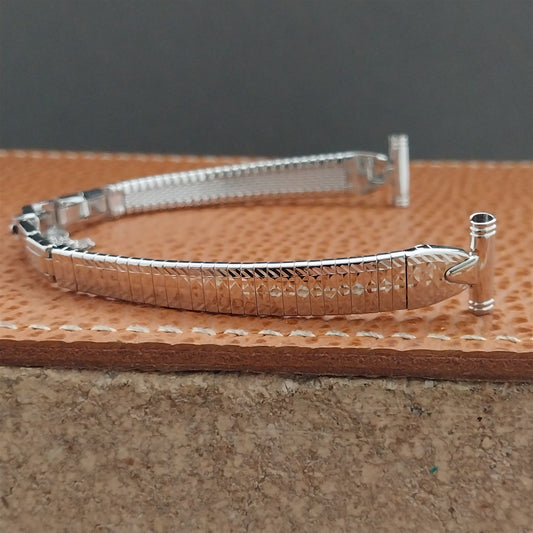 1/2" Bulova Rhodium Plate Stainless Steel Ladies 70s Vintage Cocktail Watch Band