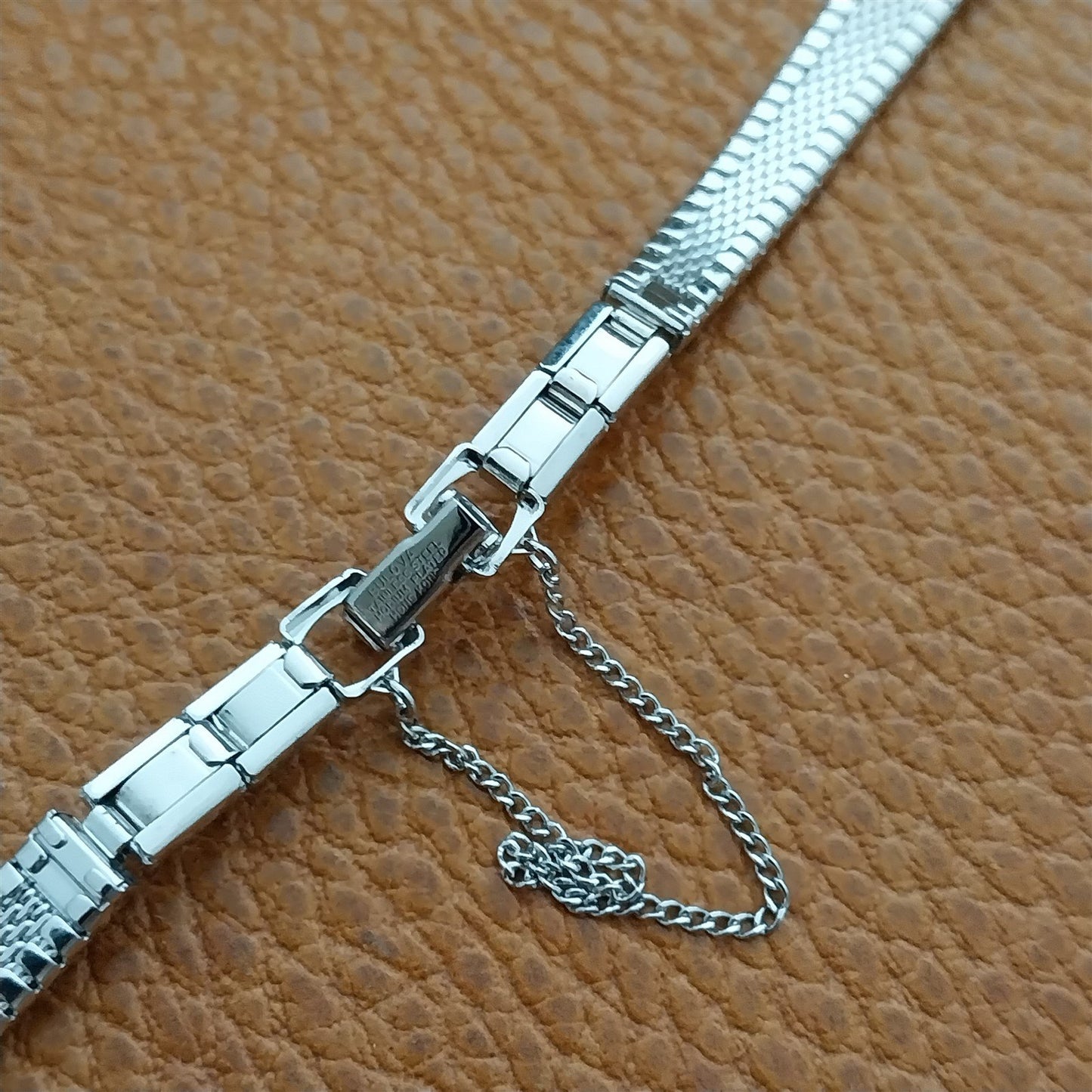 1/2" Bulova Rhodium Plate Stainless Steel Ladies 70s Vintage Cocktail Watch Band