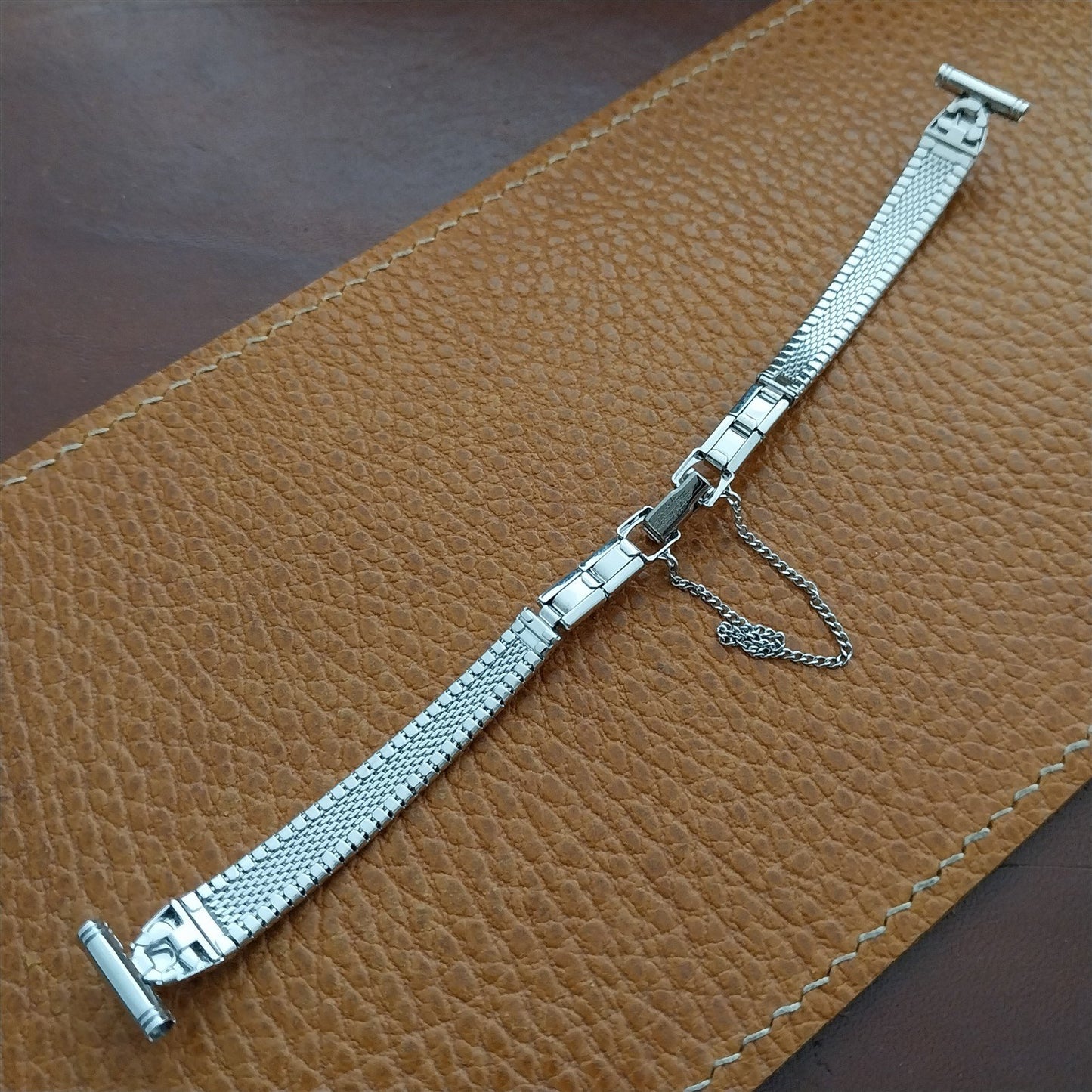 1/2" Bulova Rhodium Plate Stainless Steel Ladies 70s Vintage Cocktail Watch Band