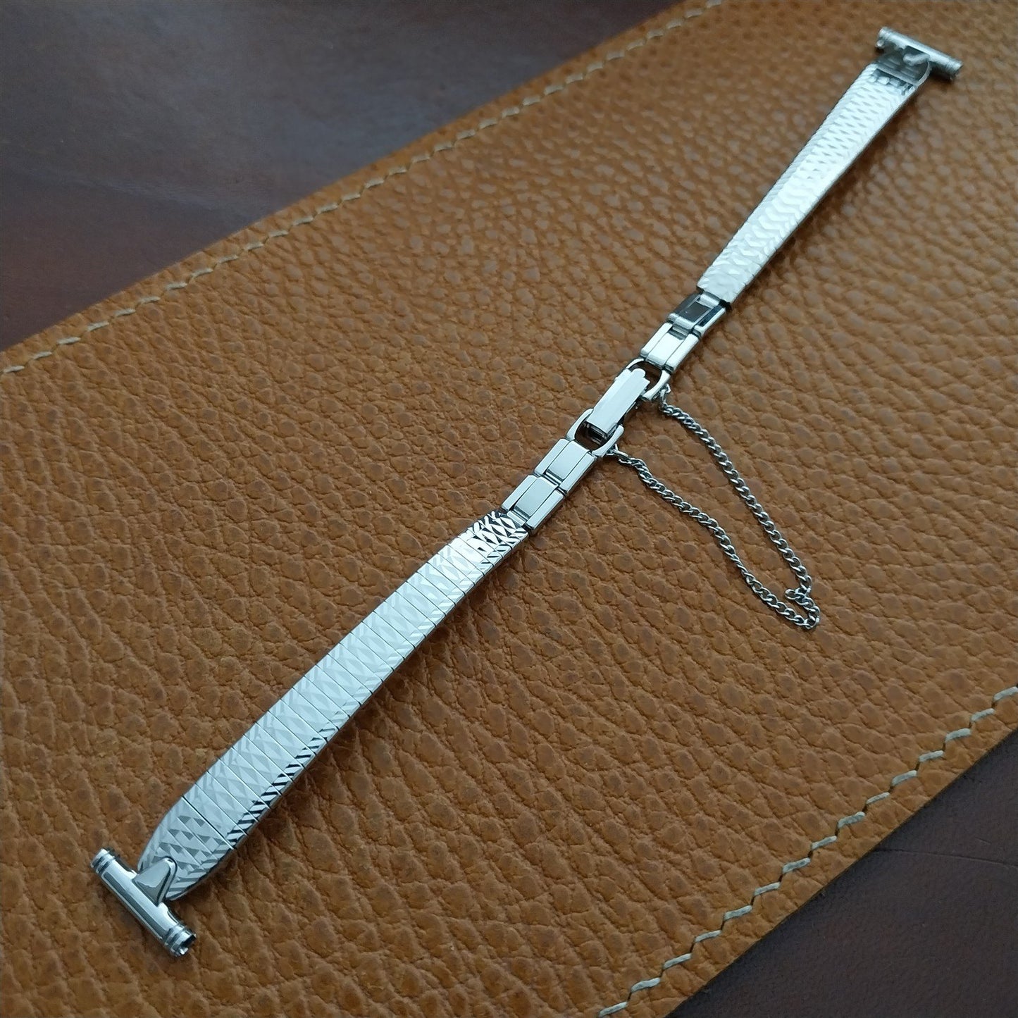 1/2" Bulova Rhodium Plate Stainless Steel Ladies 70s Vintage Cocktail Watch Band