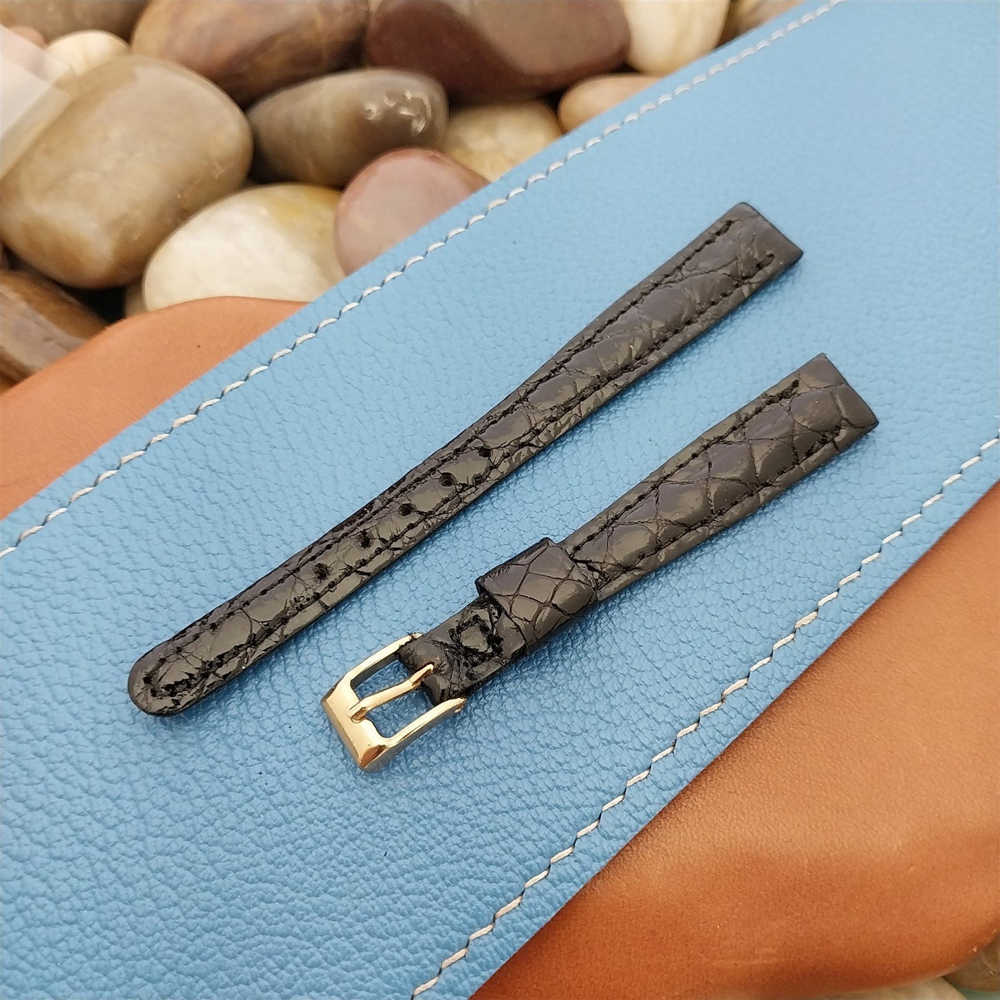 11mm Black Alligator Ladies Gemex Unused nos 1950s Vintage Watch Band