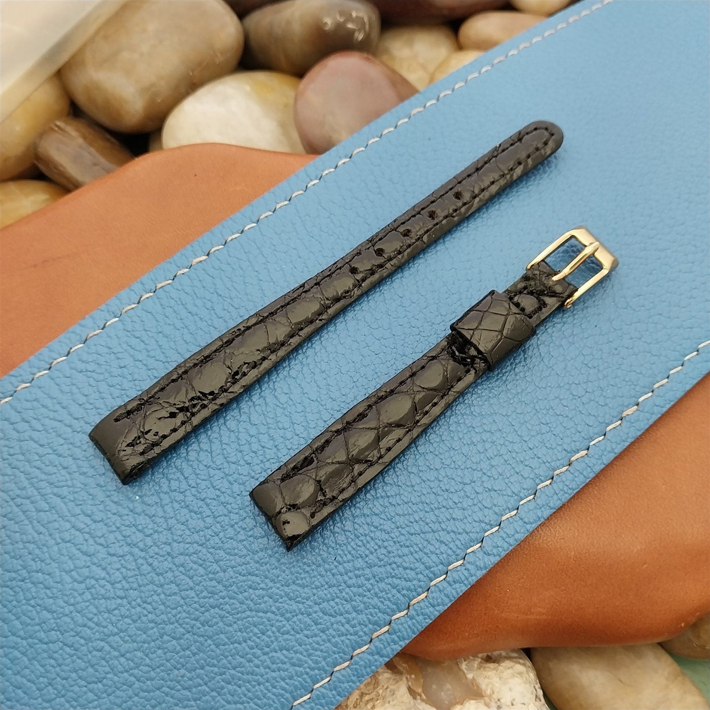 11mm Black Alligator Ladies Gemex Unused nos 1950s Vintage Watch Band