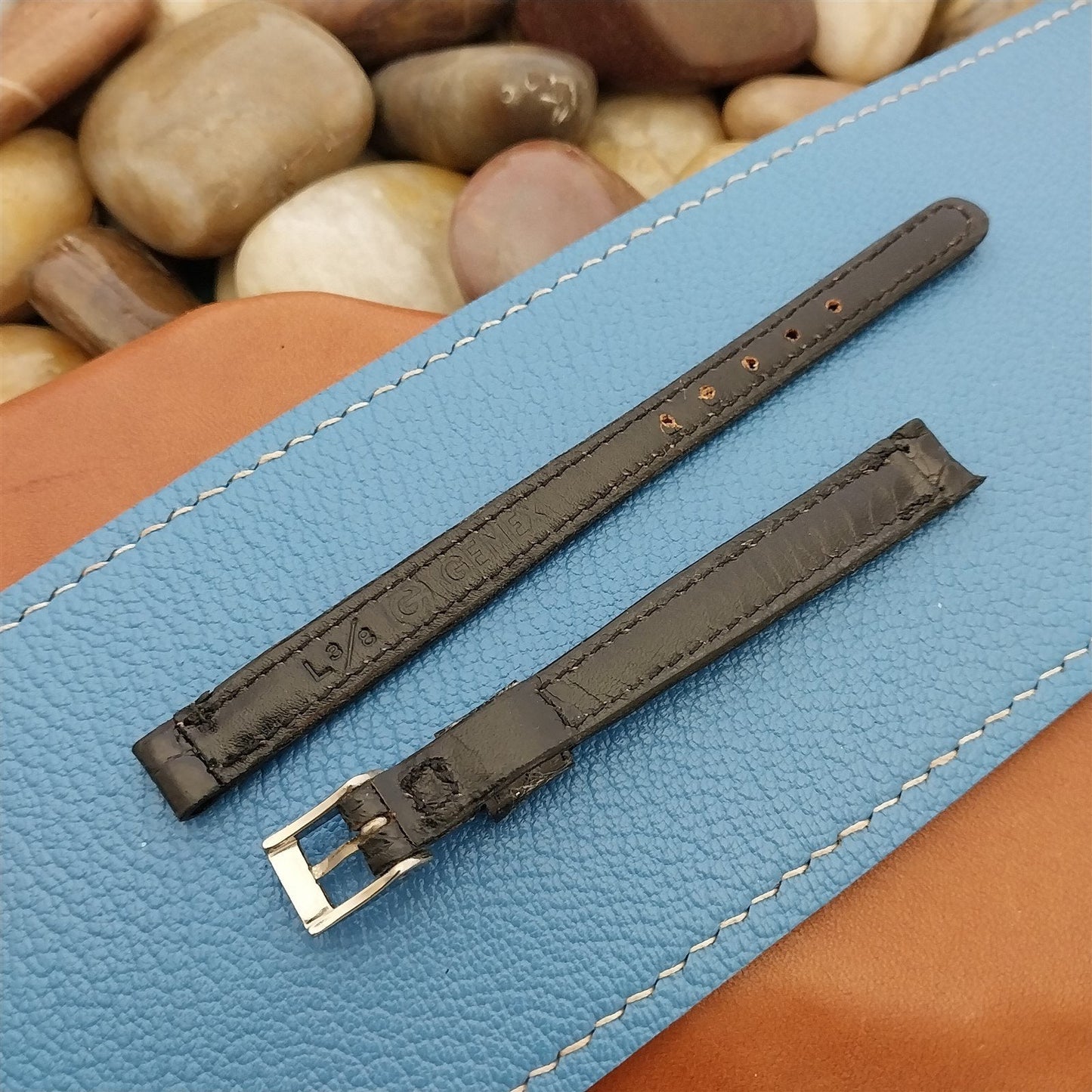 3/8" Black Alligator Long Ladies Gemex Unused nos 1950s Vintage Watch Band