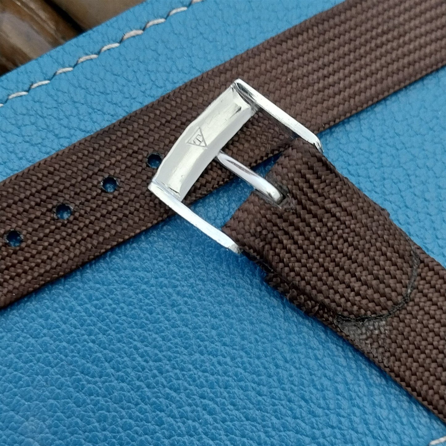 11/16" Swiss Brown Nylon 2-Piece Unused 1960s 1970s Vintage Watch Band