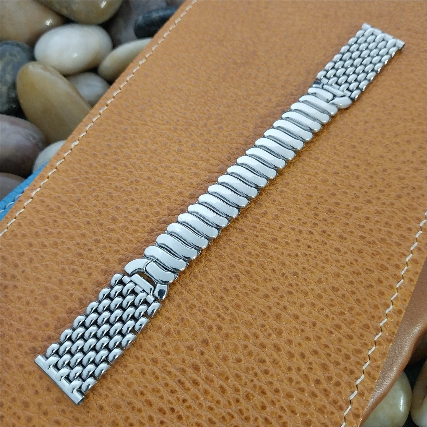 5/8" 16mm Stainless Steel Gemex Rice Beads Unused mcm 1950s Vintage Watch Band