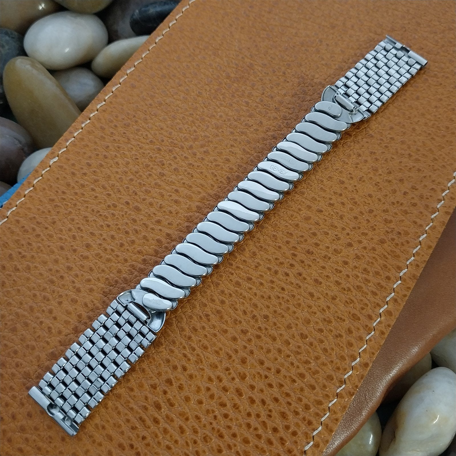 5/8" 16mm Stainless Steel Gemex Rice Beads Unused mcm 1950s Vintage Watch Band