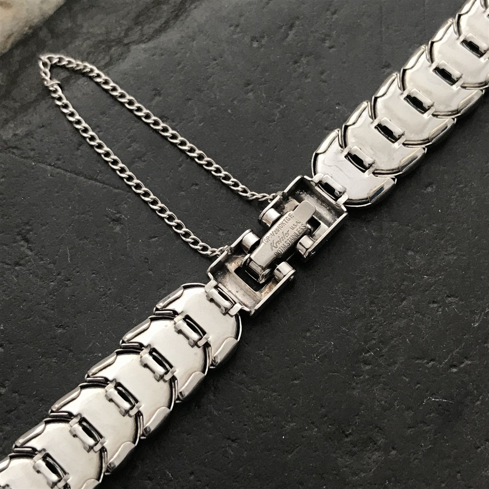 White Gold-Filled C-Ring Kreisler Coin-Link Ladies Unused 50s Vintage Watch Band