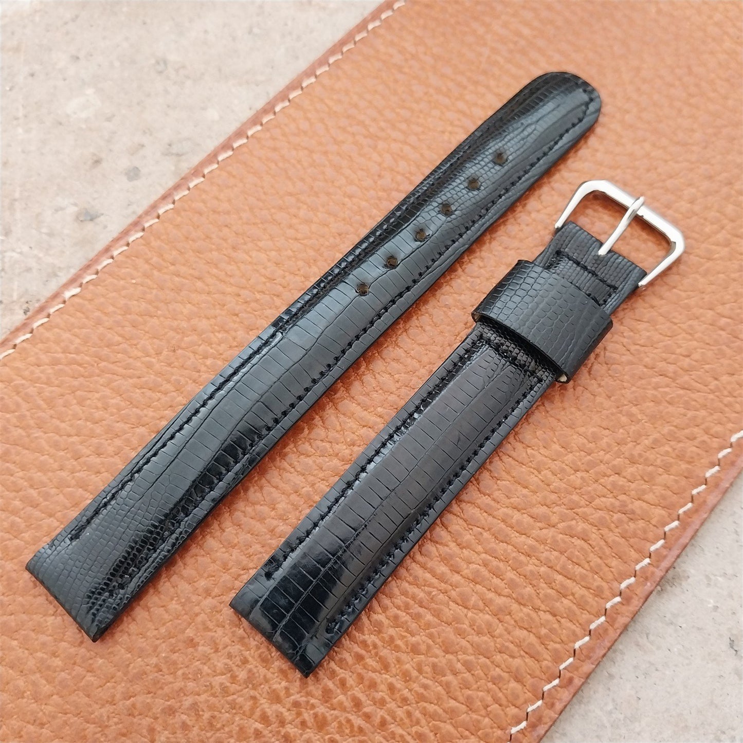 5/8" Long Single-Keeper Black Lizard Mormac 1960s Unused Vintage Watch Band