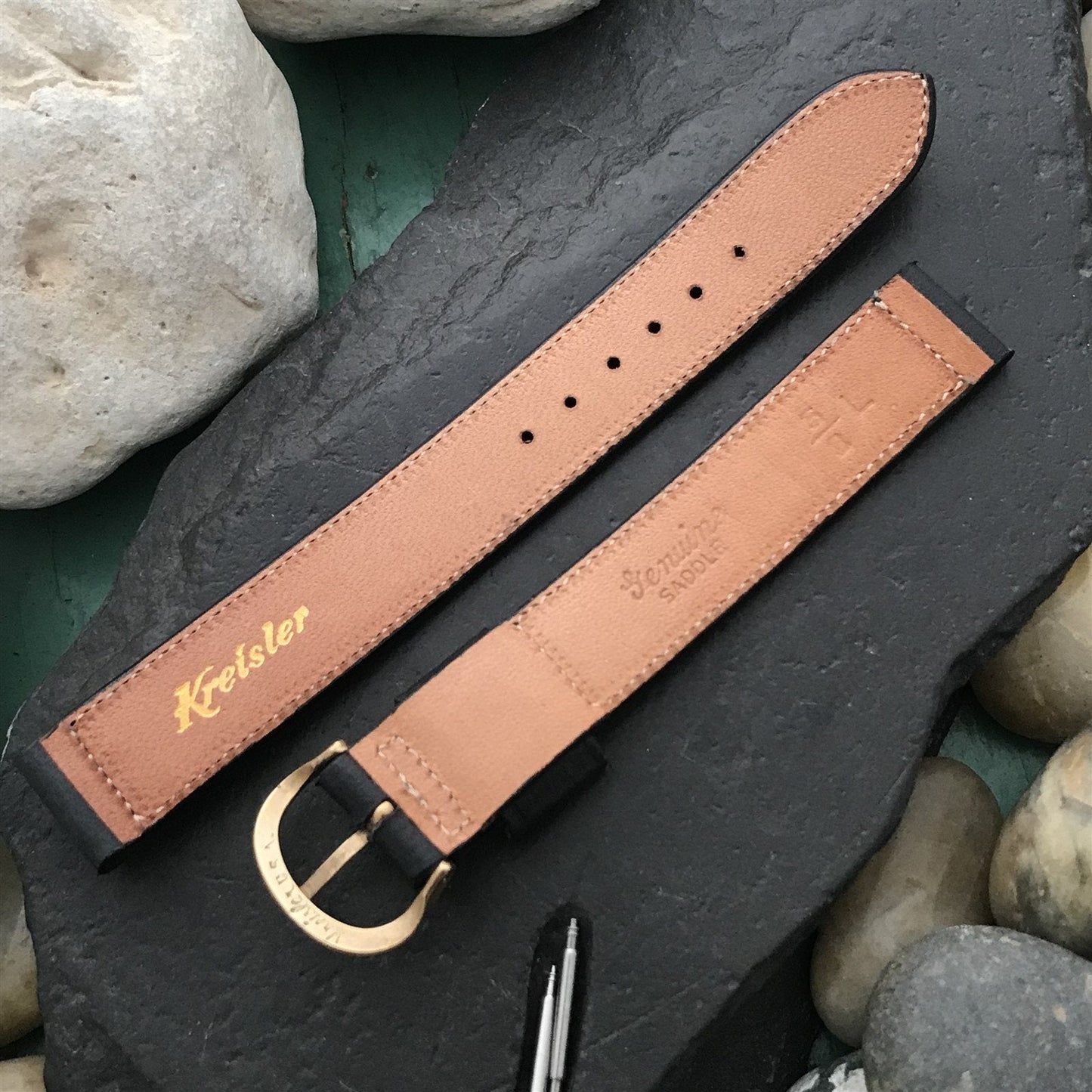 5/8" Long Single-Keeper Black Leather Kreisler 1960s Unused Vintage Watch Band