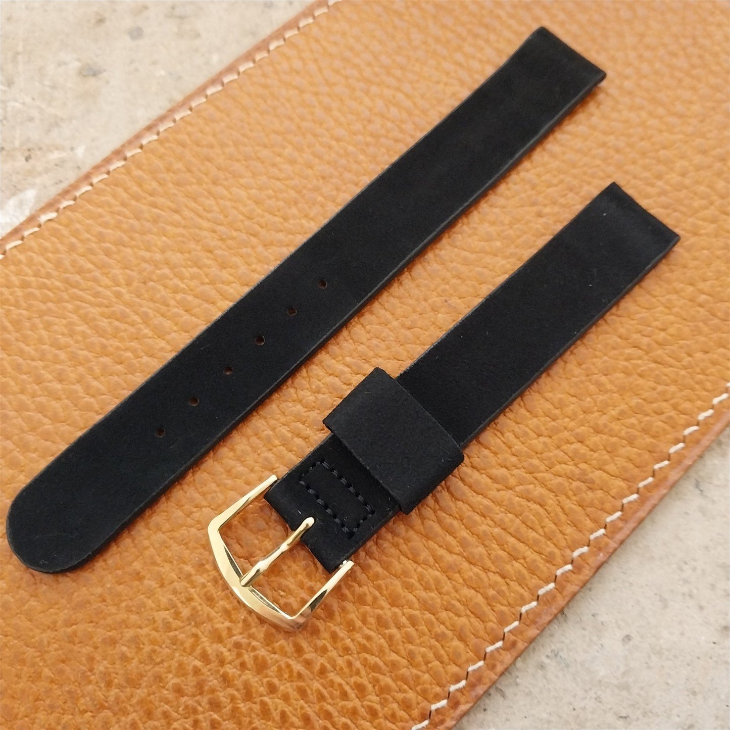 1960s 5/8" Long Single-Keeper Classic Black Suede Unused Vintage Watch Band