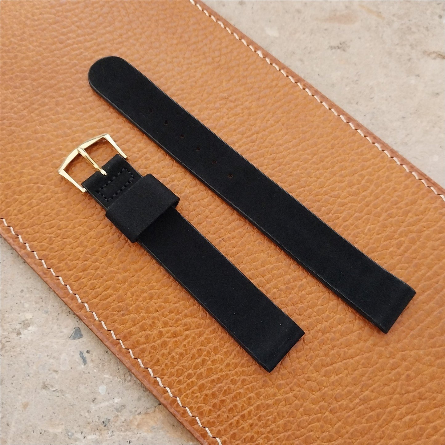 1960s 5/8" Long Single-Keeper Classic Black Suede Unused Vintage Watch Band