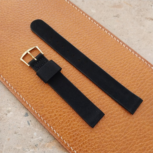 1960s 5/8" Long Single-Keeper Classic Black Suede Unused Vintage Watch Band