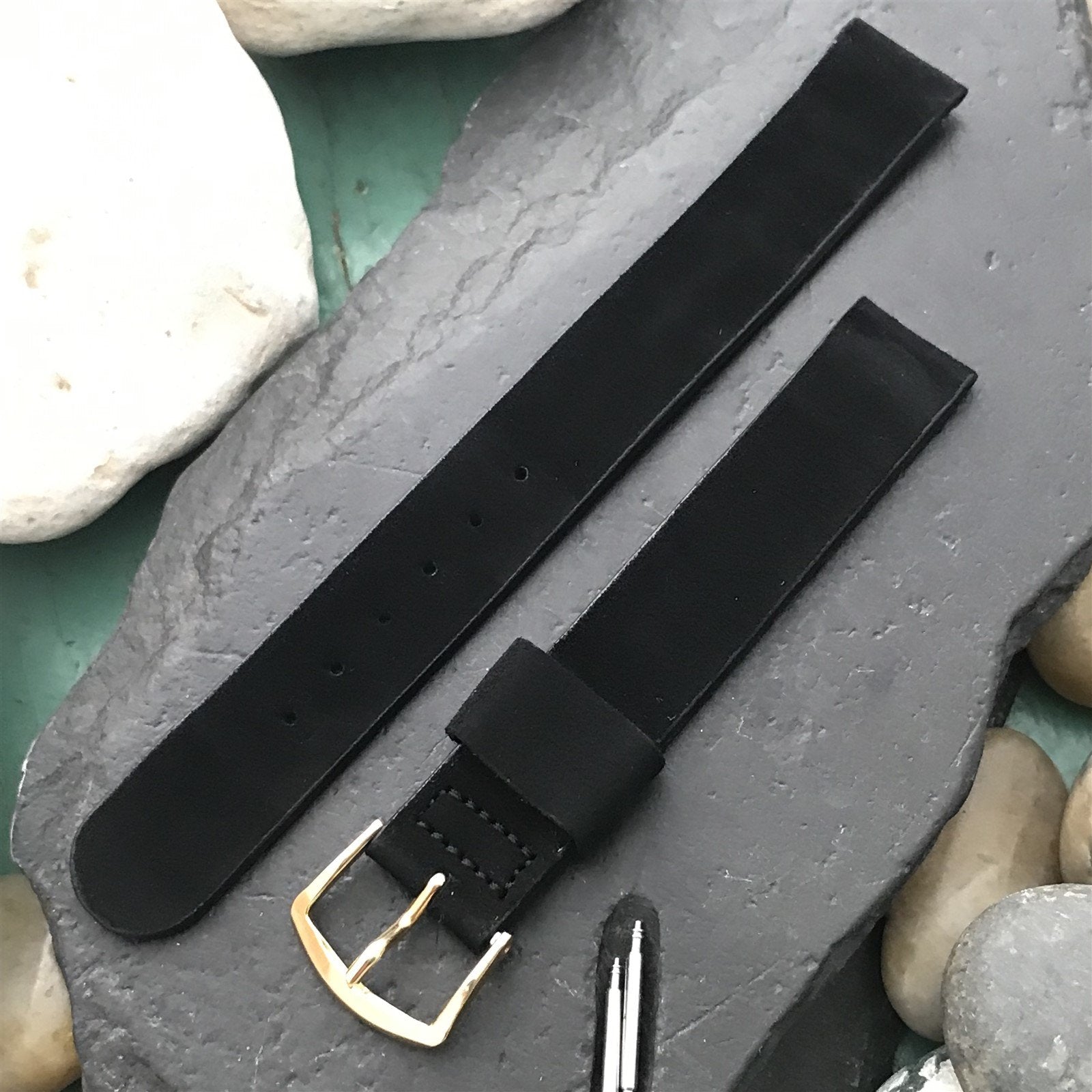 1960s 5/8" Long Single-Keeper Classic Black Suede Unused Vintage Watch Band