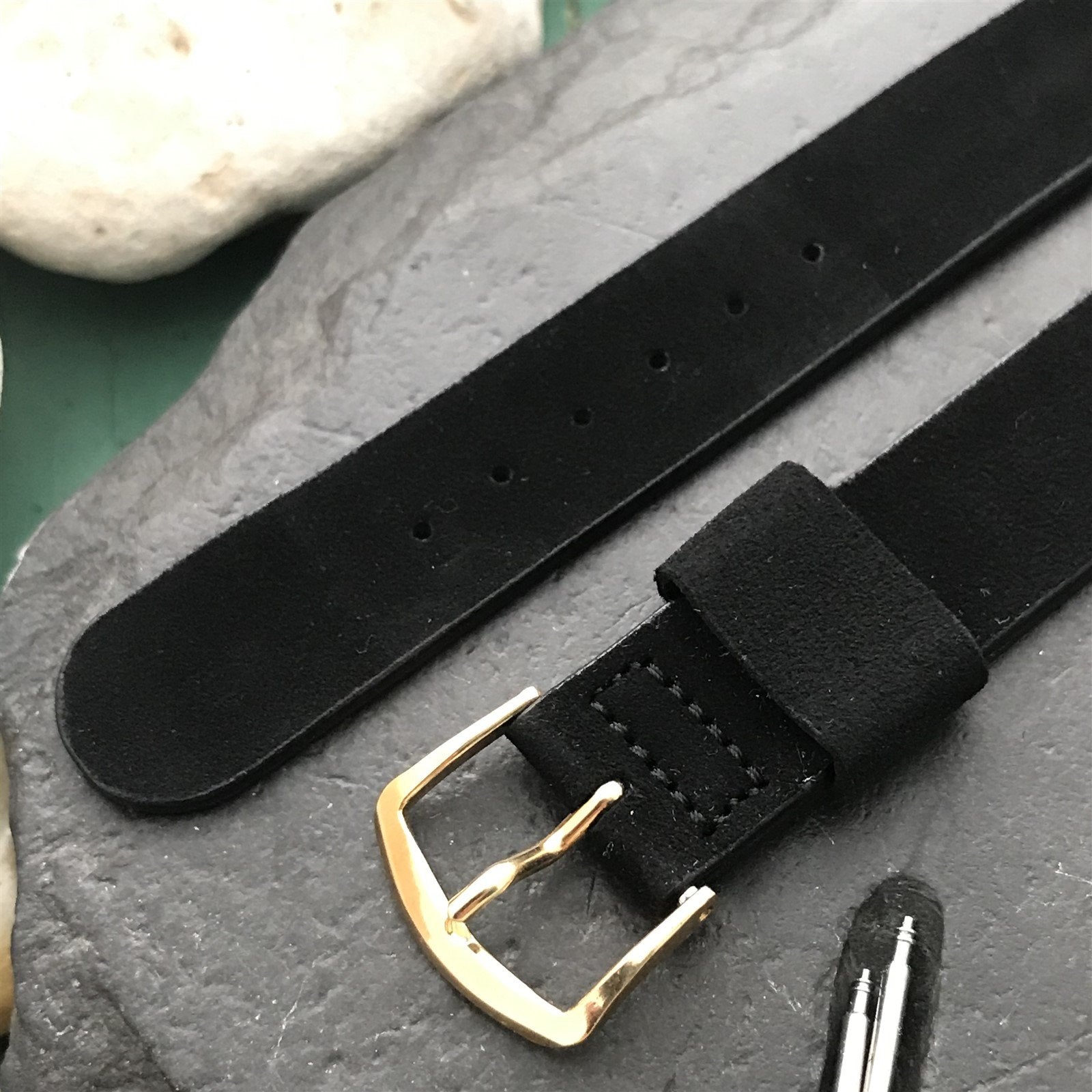 1960s 5/8" Long Single-Keeper Classic Black Suede Unused Vintage Watch Band