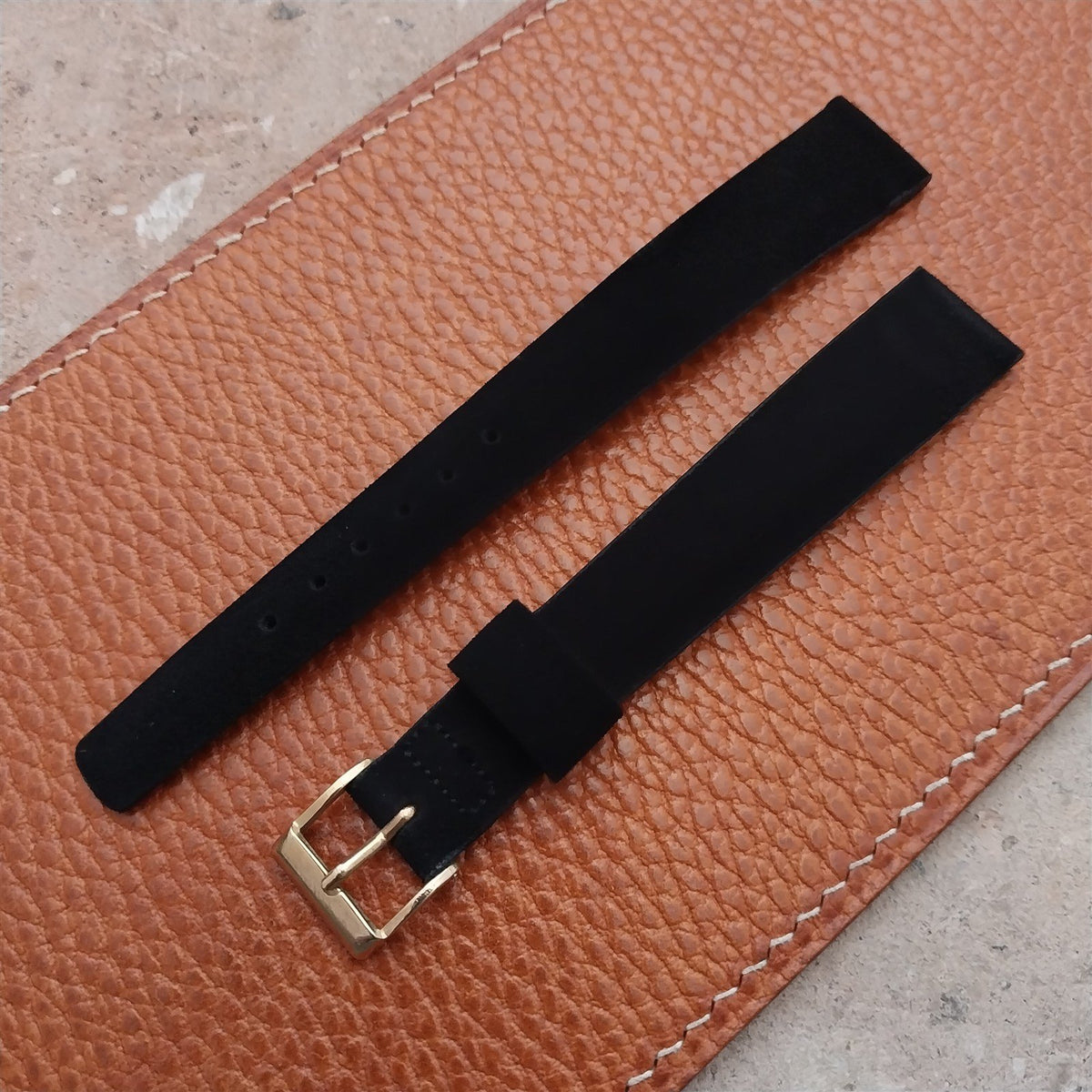16mm Long JB Champion Tapered Black Suede 1960s Vintage Watch Strap