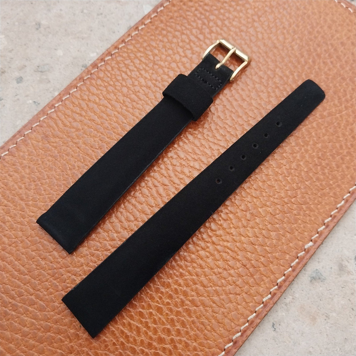 16mm Long JB Champion Tapered Black Suede 1960s Vintage Watch Strap