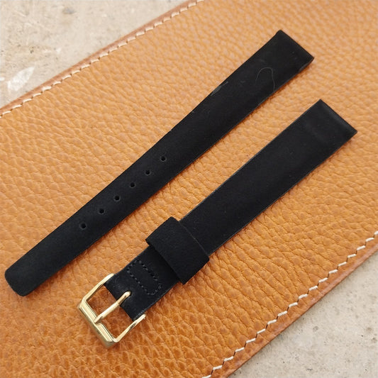 16mm Long JB Champion Tapered Black Suede Unused nos 1960s Vintage Watch Band