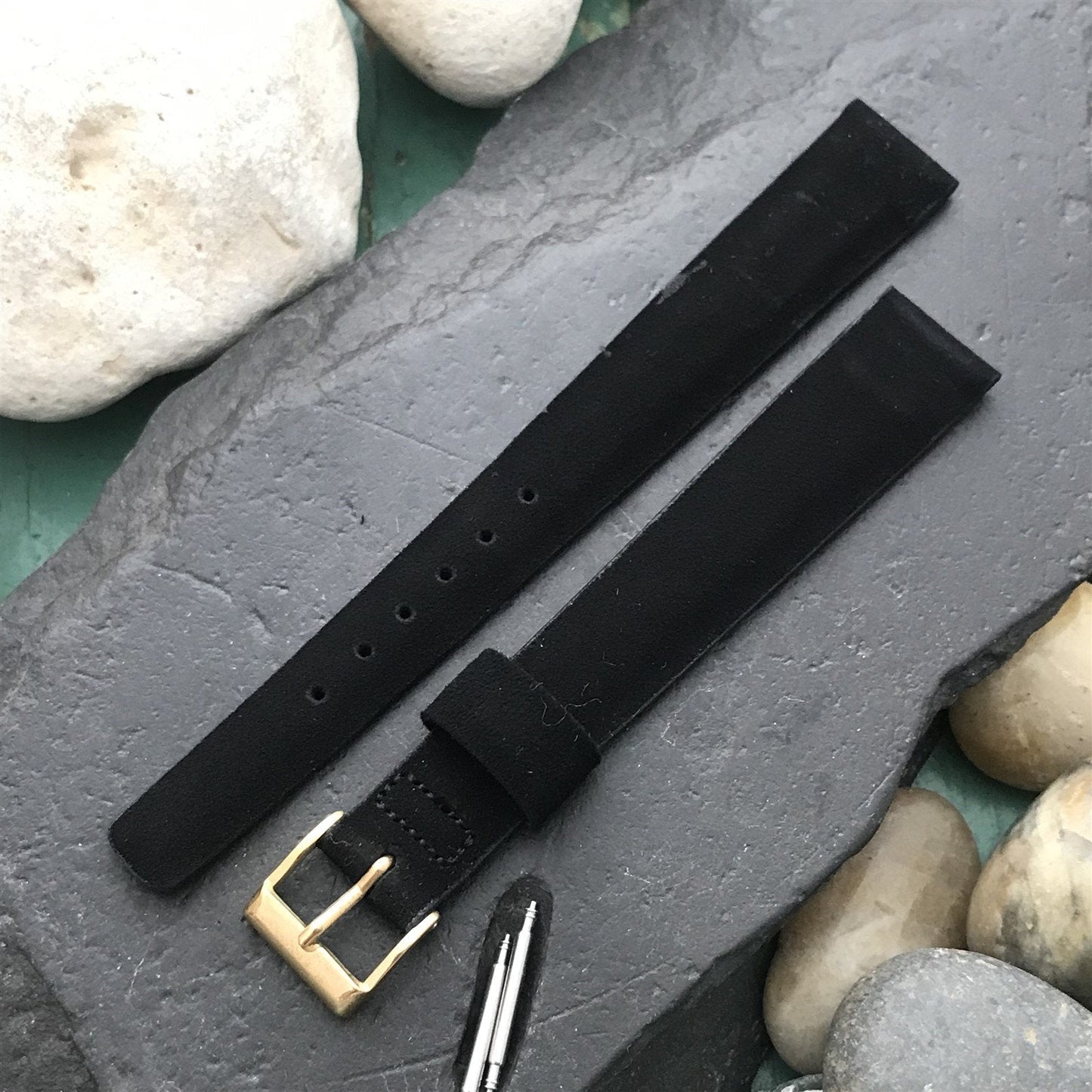 16mm Long JB Champion Tapered Black Suede Unused nos 1960s Vintage Watch Band