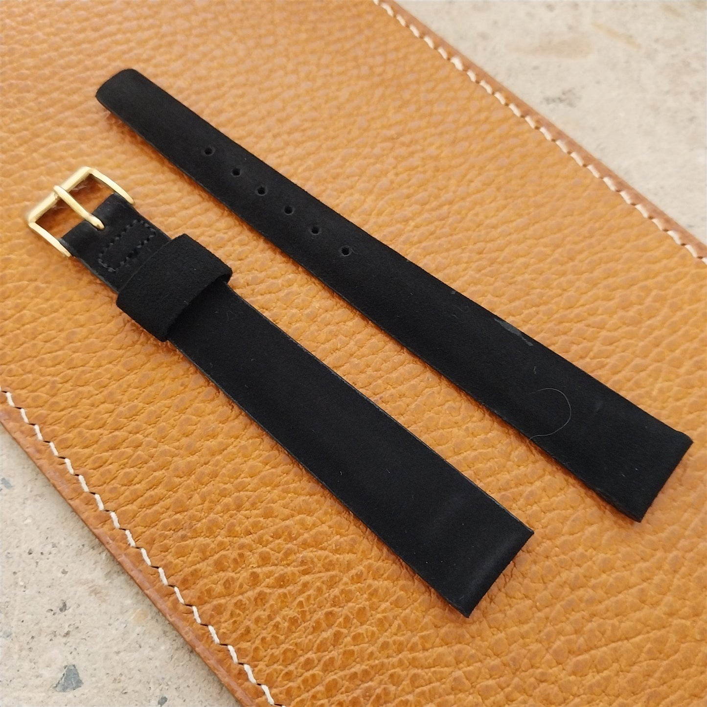 16mm Long JB Champion Tapered Black Suede Unused nos 1960s Vintage Watch Band
