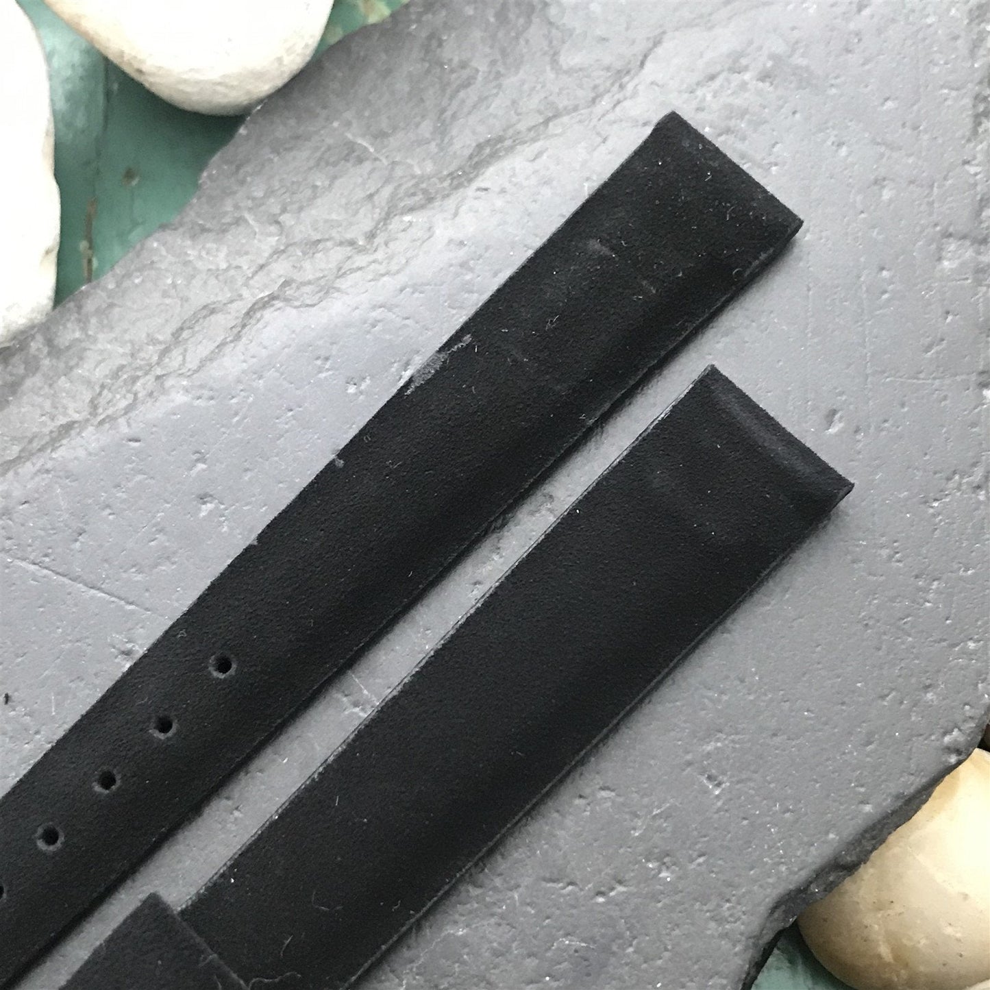 16mm Long JB Champion Tapered Black Suede Unused nos 1960s Vintage Watch Band